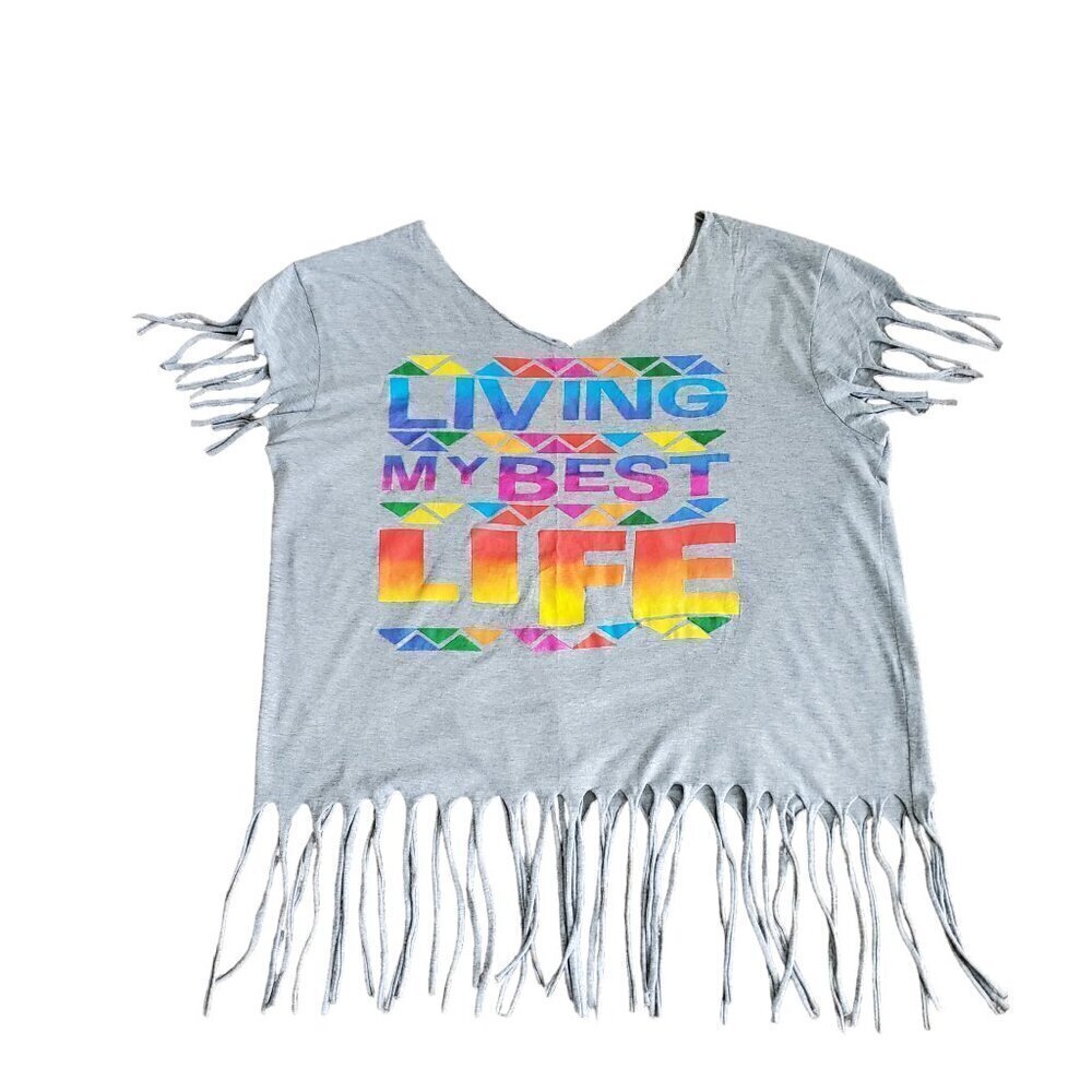 CUT NECK TASSEL HEM T-SHIRT SIZE 2X